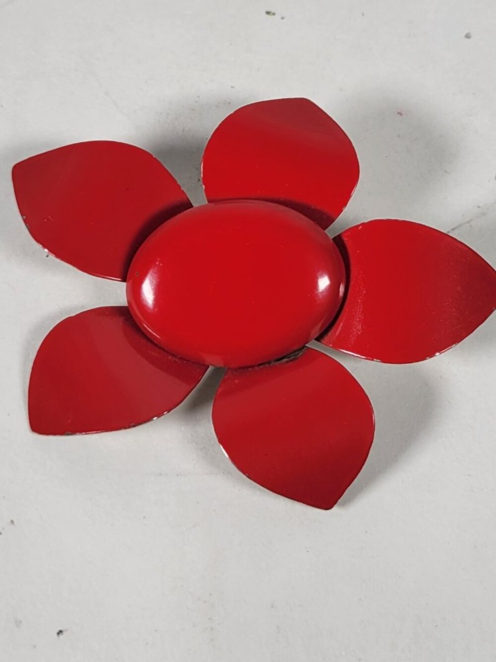 Vintage Red Flower Pin Brooch Enamel Metal Clasp Back MCM Bold Vibrant